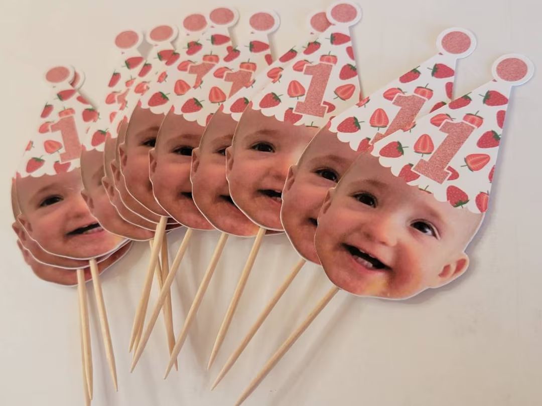 Strawberry Party, Berry Birthday, Strawberry Party, Custom Face Cupcake Toppers, First Birthday, ... | Etsy (US)