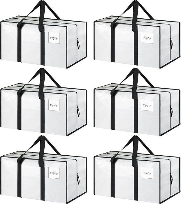 6 Pack Extra Heavy Duty Large Moving Bags with Strong Zipper & Comfortable Handles, Sturdy & Dura... | Amazon (US)