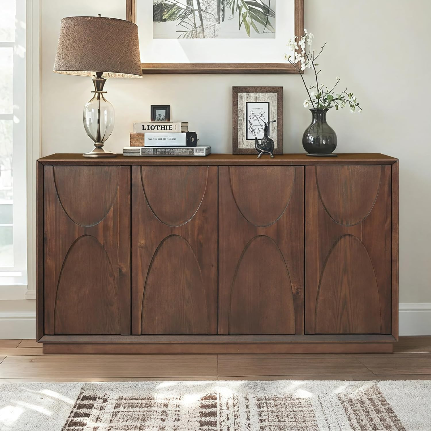 59" Sideboard Buffet Cabinet, Modern Buffet Sideboard Retro Accent Storage Floor Cabinet with Pus... | Amazon (US)