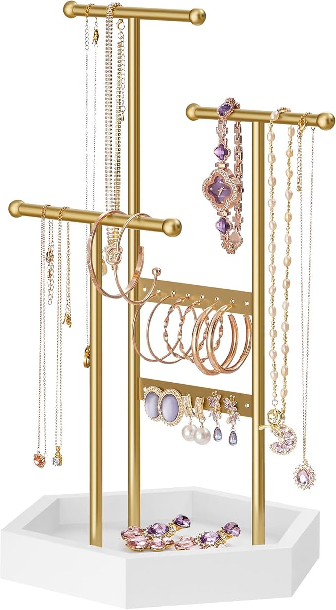 SONGMICS Jewelry Holder, Jewelry Organizer, 4 Independent Zones, Jewelry Display Stand with Metal... | Amazon (US)