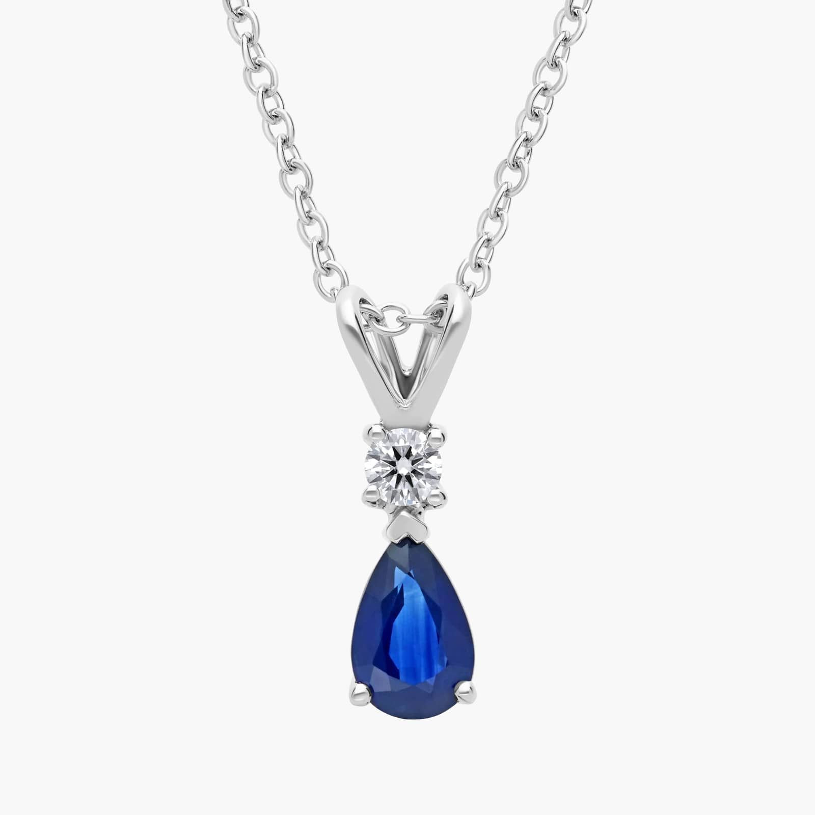 Pear-Shape Sapphire and Diamond Pendant in 18k White Gold (6x4mm) | Blue Nile