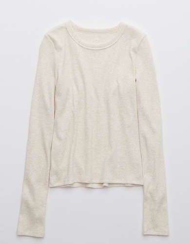 Aerie Ribbed Long Sleeve Cropped T-Shirt | American Eagle Outfitters (US & CA)