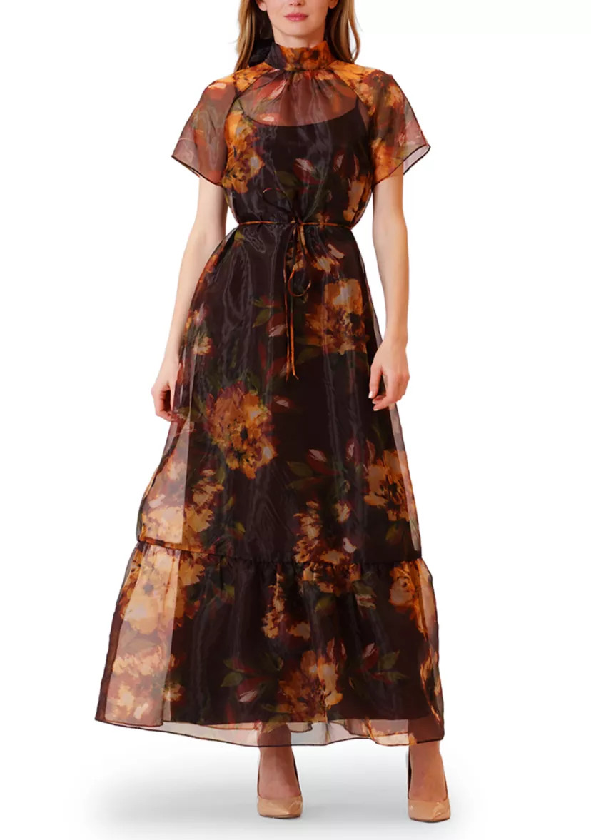 Women's Short Sleeve Printed Organza Ruffle Hem Dress | Belk