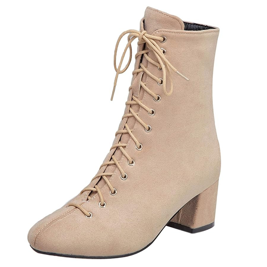 MJIASIAWA Damen Winter Warm Leisure Blockabsatz Mode Biker Stiefeletten | Amazon (DE)