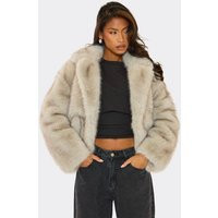 Collared Longline Coat In Beige Faux Fur, Women's Size UK Small S | EGO (UK)