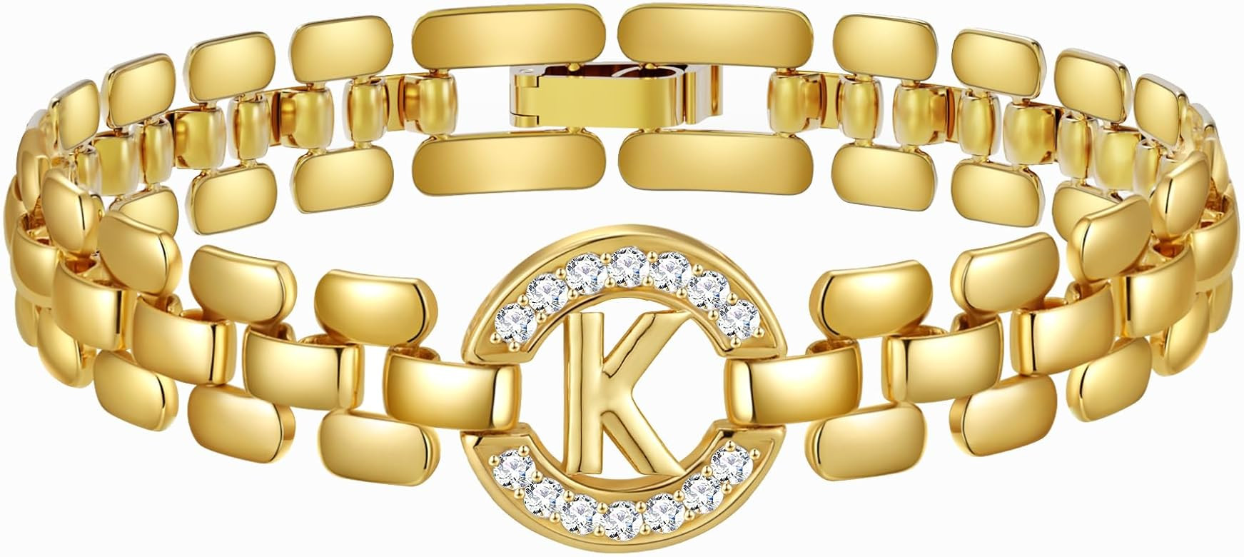 WEDDINEN Initial Bracelets for Women, 14K Gold Plated Letter A-Z Bracelets with Diamonds,Thick Ch... | Amazon (US)