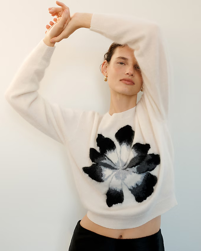 Brushed cashmere crewneck sweater with intarsia floral | J. Crew US