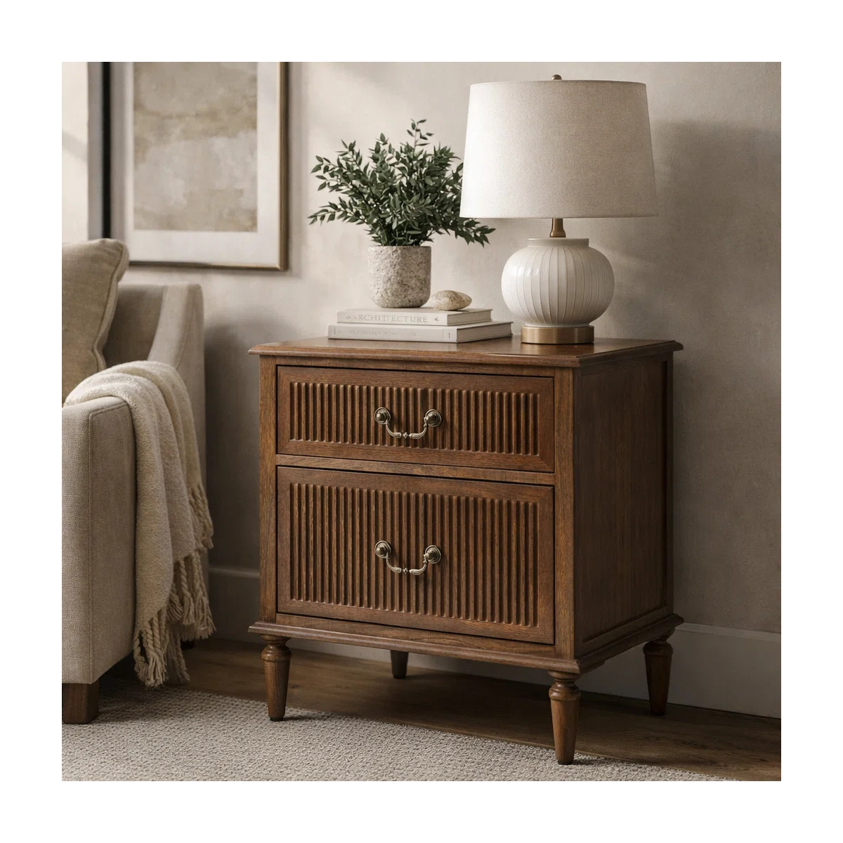 Kaybri Farmhouse Solid Wood Flute End Table with Built-In Outlet | Wayfair North America
