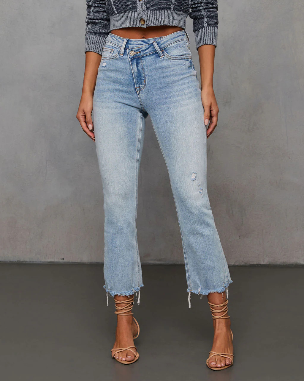Olivia High Rise Cross Over Crop Flare Jeans | VICI Collection