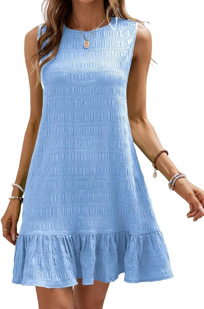 SOLY HUX Women's Ruffle Hem Sleeveless Tank Dress Round Neck Casual Smock Summer Mini Dresses | Amazon (US)