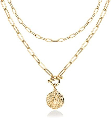 PAVOI 14K Gold Plated Layering Necklaces | Stylish Minimalist Design Pendant Necklaces | Bar, Cir... | Amazon (US)