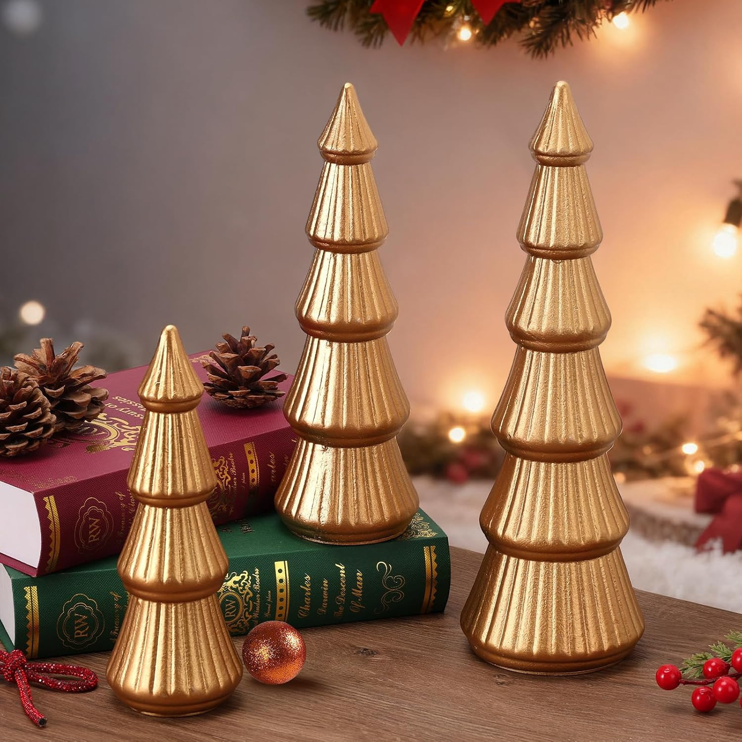ZHANYIGY Wooden Christmas Tree Figurine 3 Pcs Tabletop Xmas Tree Christmas Centerpiece Decor for Home Entryway Mantel Shelf Table Fireplace Holiday | Lowe's