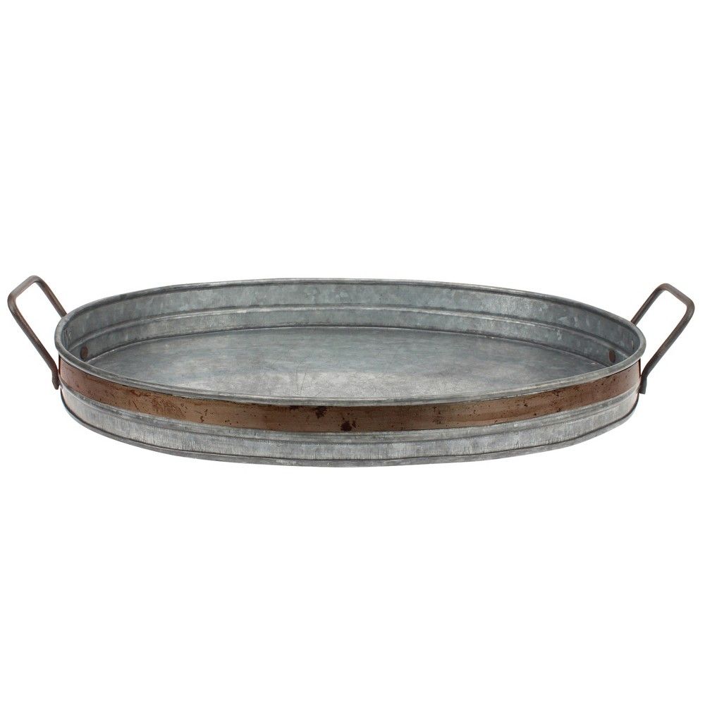 Aged Galvanized Tray with Rust Trim and Handles - Gray - Stonebriar | Target