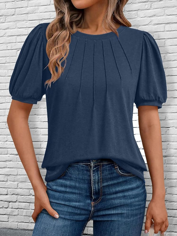Womens Summer Tops Short Sleeve Shirts Business Casual Outfits Puff Dressy Blouses Spring Clothes 2025 | Amazon (US)