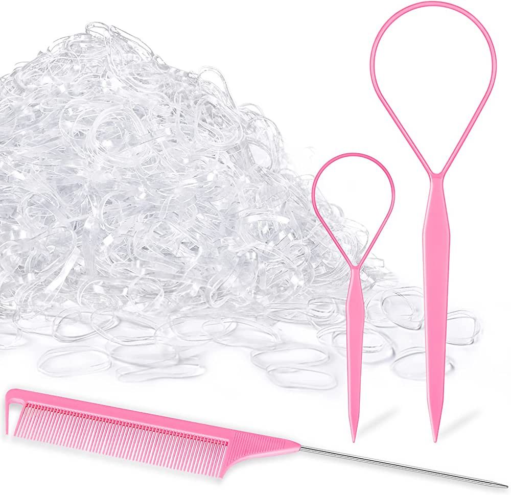 TsMADDTs 1000pcs Clear Small Rubber Elastics with Hair Loop Styling Tool Set,1000pcs Rubber Hair ... | Amazon (US)