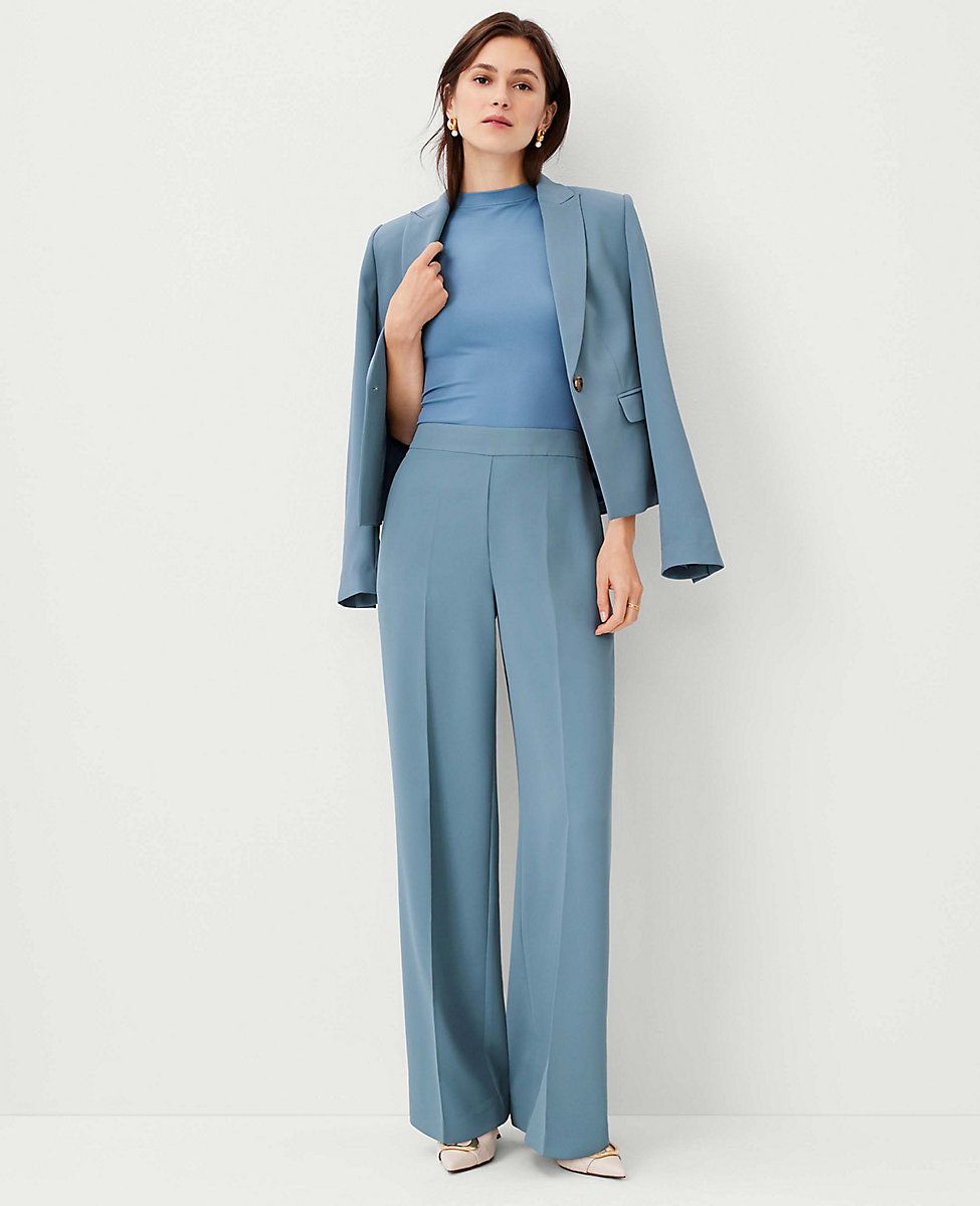 The Petite High Rise Side Zip Wide Leg Pant in Fluid Crepe | Ann Taylor (US)