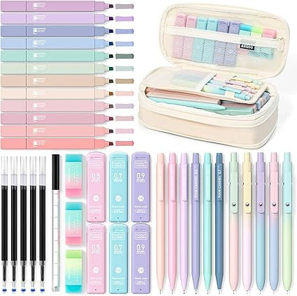 Four Candies 39 PCS Aesthetic School Supplies with Cute Pen Case, 12 Pastel Highlighters, 5 Black... | Amazon (US)