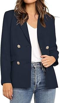 Vetinee Women's Lapel Pocket Blazer Suit Long Sleeve Buttons Work Office Jacket | Amazon (US)