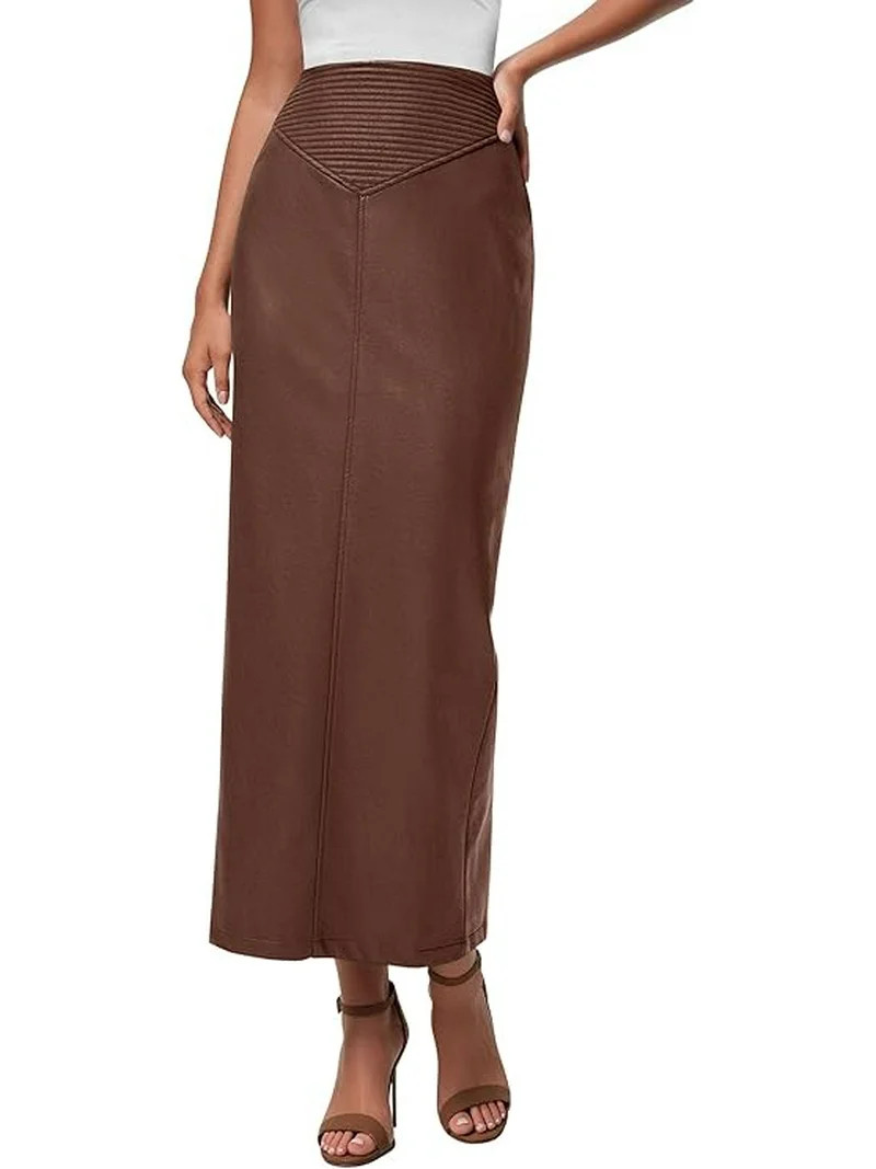 PRETTYGARDEN Women's Faux Leather Long Skirt Fall Trendy Clothes High Waist Dressy Casual Pencil ... | Walmart (US)