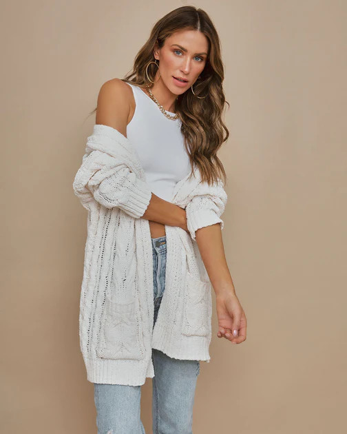 Jett Cotton Cable Knit Pocketed Cardigan - Cream - FINAL SALE | VICI