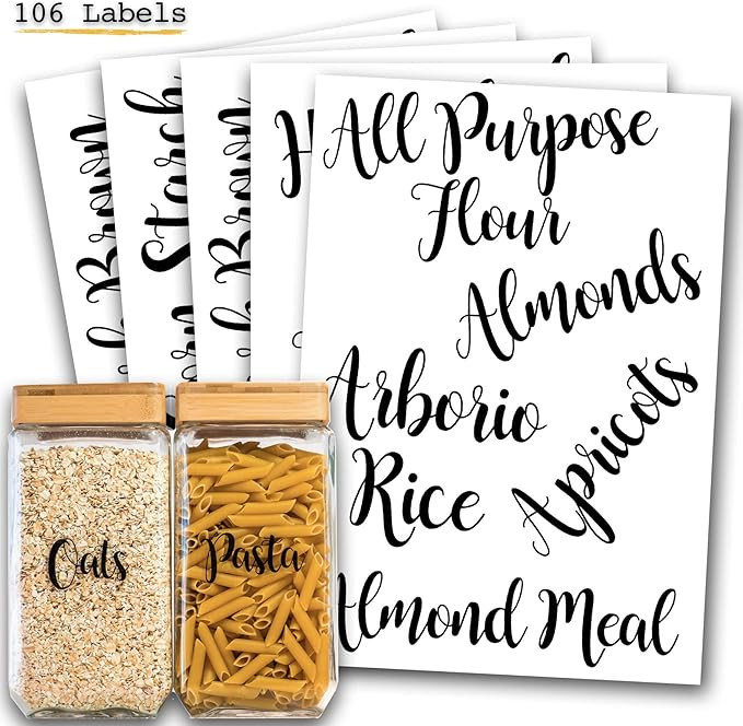 106 Pantry Labels Stickers by 7 Ruby Road for Kitchen Organization and Storage. Clear Water Resis... | Amazon (US)