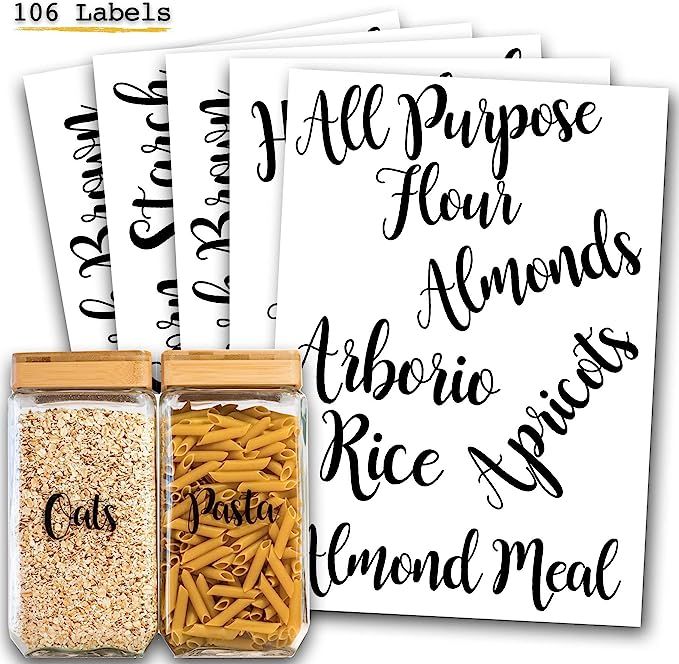 106 Pantry Labels Stickers by 7 Ruby Road for Kitchen Organization and Storage. Clear Water Resis... | Amazon (US)