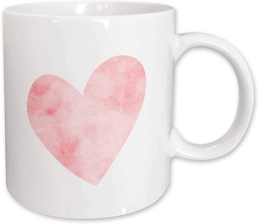 3dRose Pretty Blush Pink Watercolor Heart Mug, 11 oz | Amazon (US)