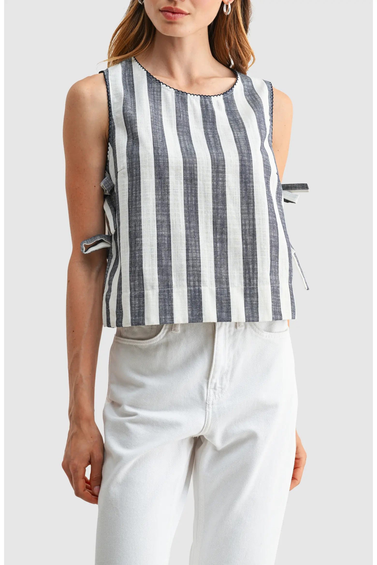Stripe Side Ties Crop Cotton & Linen Blend Top (Women) | Nordstrom | Nordstrom