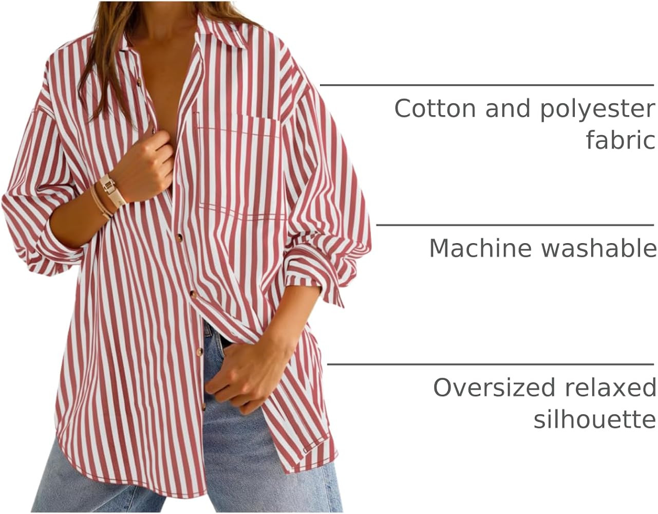 Cicy Bell Womens Oversized Striped Button Down Shirts Boyfriend Long Sleeve Collared Work Blouses | Amazon (US)