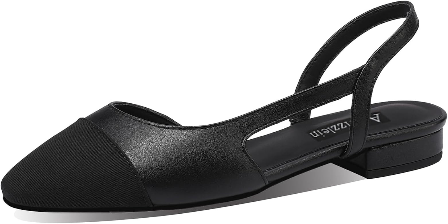 Adrizzlein Womens Slingback Flat Pumps Closed Round Toe Two Toned Casual Flat Office Shoes | Amazon (US)