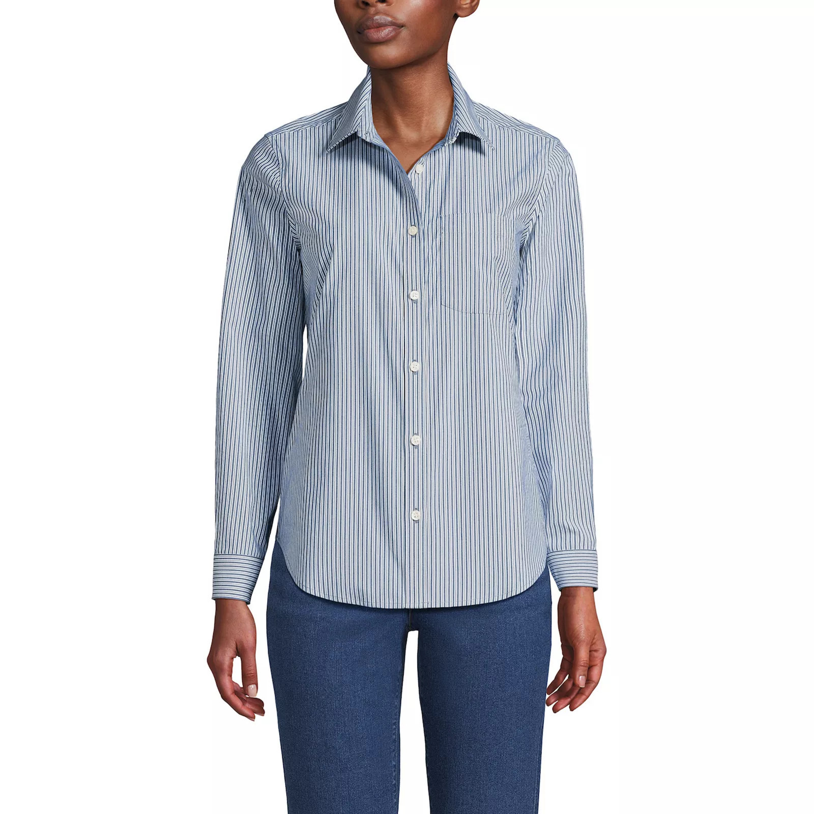 Women's Lands' End Cooling Button-Front Shirt, Size: Medium, Blue Fine Stripe | Kohl's
