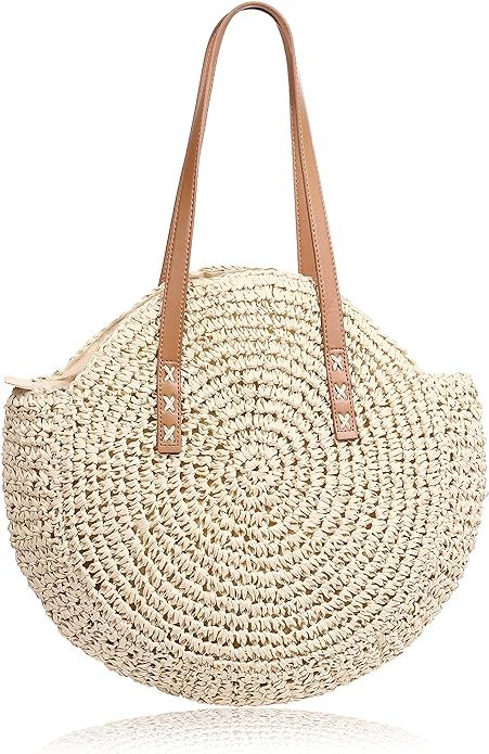 COOKOOKY Straw Beach Bag Summer Handmade Woven Shoulder Tote Bags Purse for Women | Amazon (US)