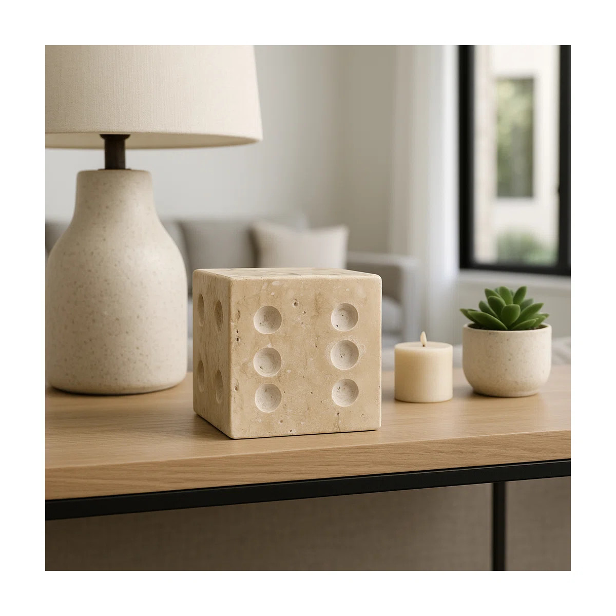 Natural Travertine Dice Sculpture For Home Decor - Shelf Or Desk Decorative Object Figurine Statu... | Wayfair North America