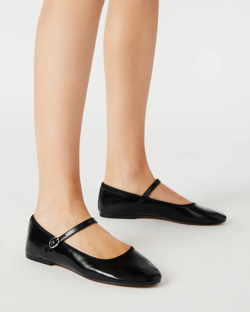 VINETTA Black Leather Mary Jane Ballet Flat | Women's Flats | Steve Madden (US)