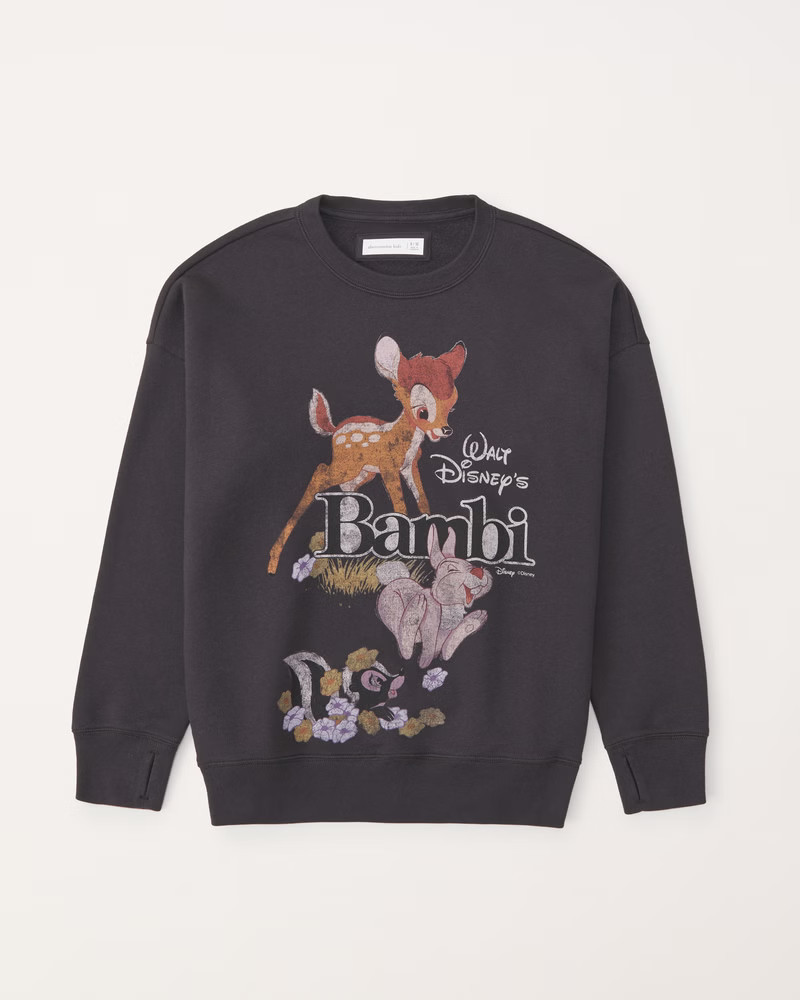 abercrombie kids girls legging-friendly bambi graphic crew sweatshirt in dark grey - size 13/14 | Abercrombie & Fitch (US)