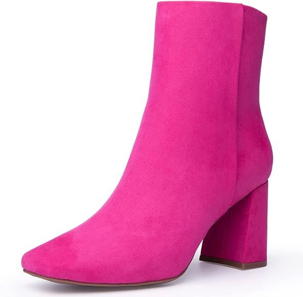 JORYA Women’s Fashion Ankle Boots Square Toe Suede Side Zipper Chunky Block Heel Booties | Amazon (US)