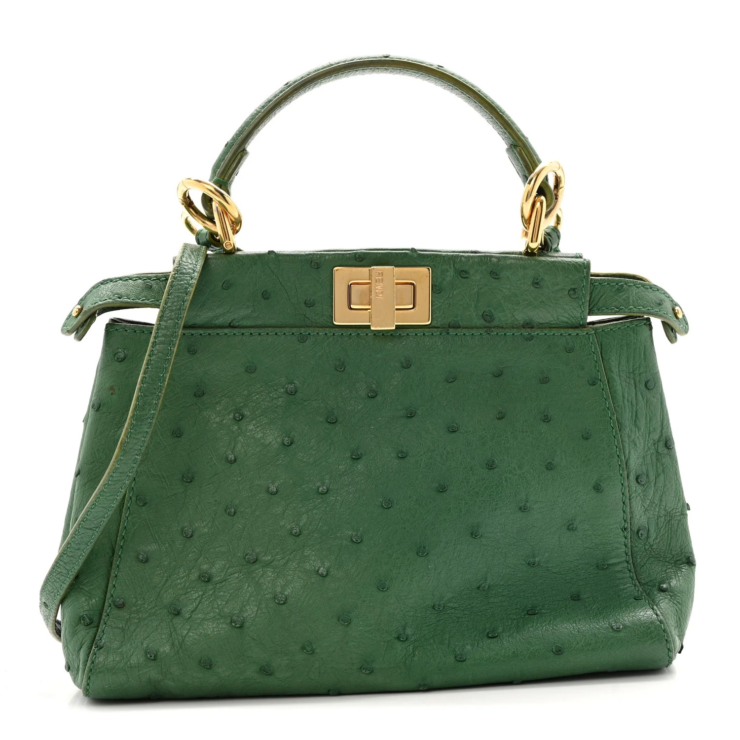 Fendi Ostrich Shiny Nappa Mini Peekaboo I SEE U Satchel Green 1788923 | FASHIONPHILE (US)