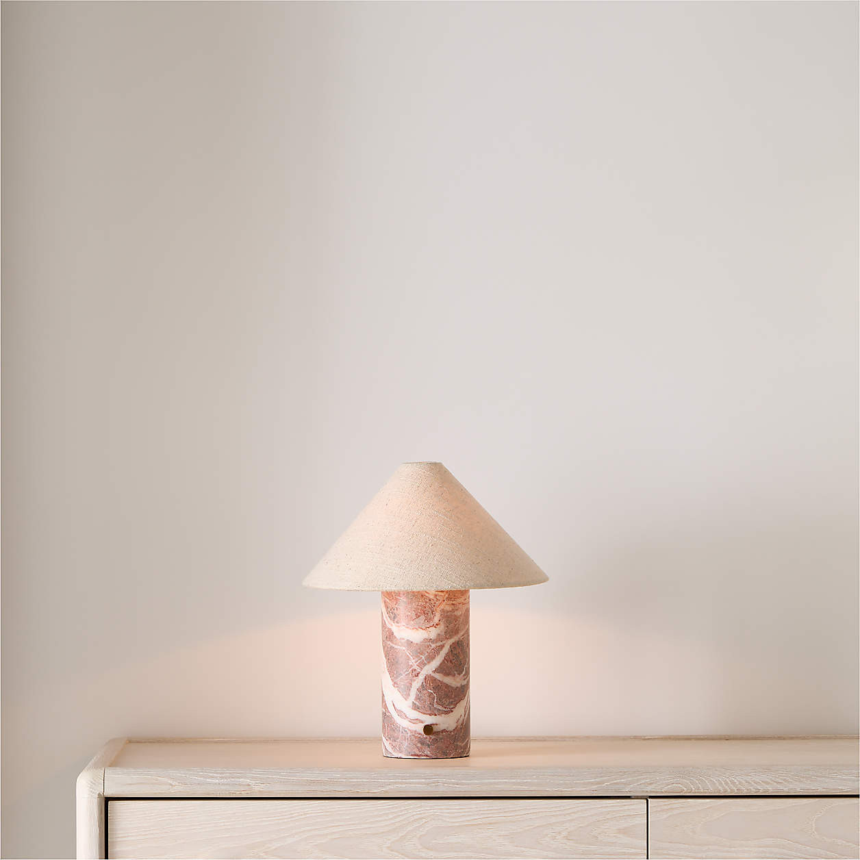 Chez Red Marble Mini Table Lamp with Fabric Shade 14" + Reviews | Crate & Barrel | Crate & Barrel