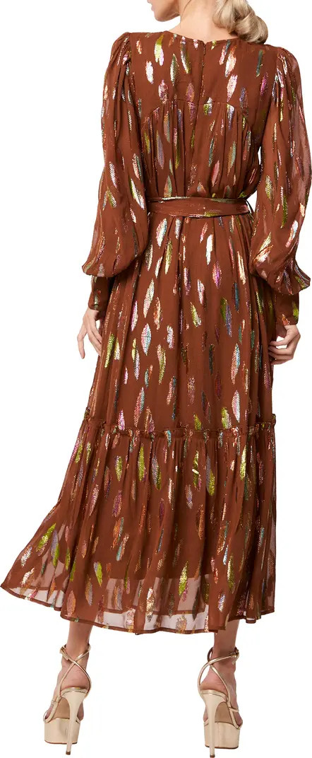 Eryn Metallic Print Tie Waist Long Sleeve Maxi Dress | Nordstrom