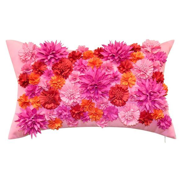 20" x 12" Floral Bouquet Dimensional Decorative Lumbar Patio Throw Pillow - Edie@Home | Target