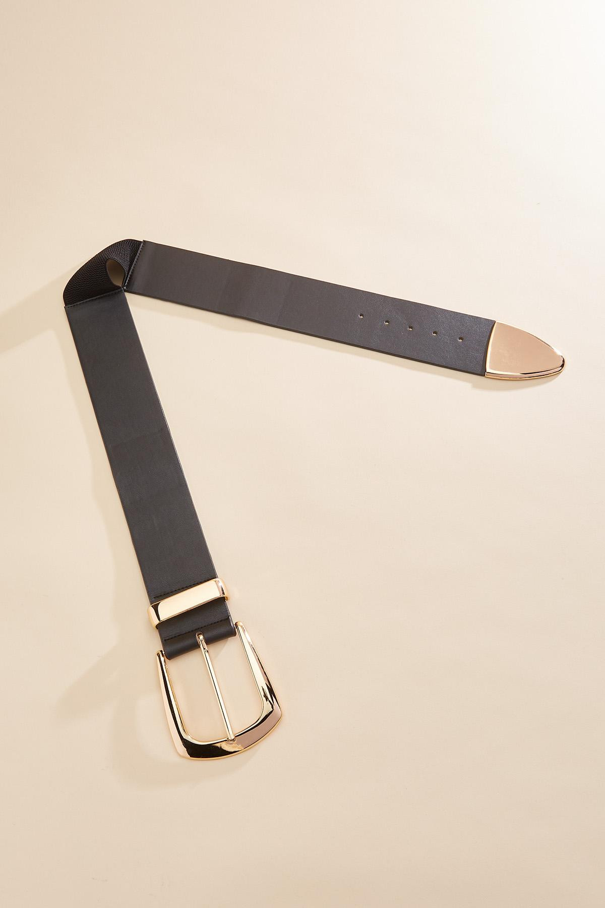 large buckle faux leather stretch belt | Versona