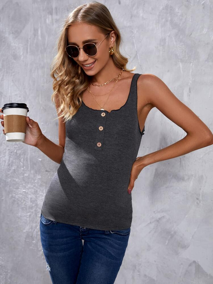 SHEIN Maternity Button Front Rib-knit Tank Top | SHEIN