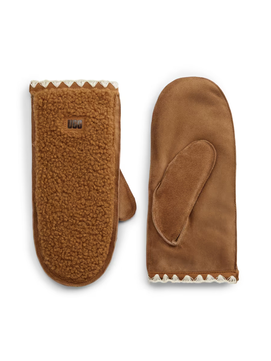 UGG UggFluff Scalloped Leather Mittens | Saks Fifth Avenue | Saks Fifth Avenue