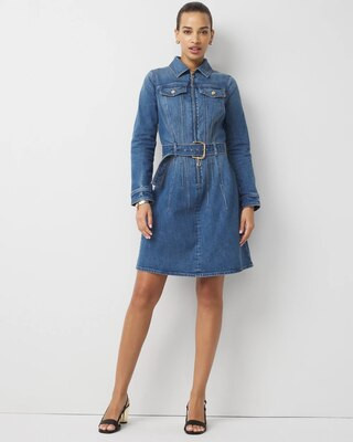 Women's Belted Denim Dress in Soiree Original size 0 | White House Black Market | White House Black Market