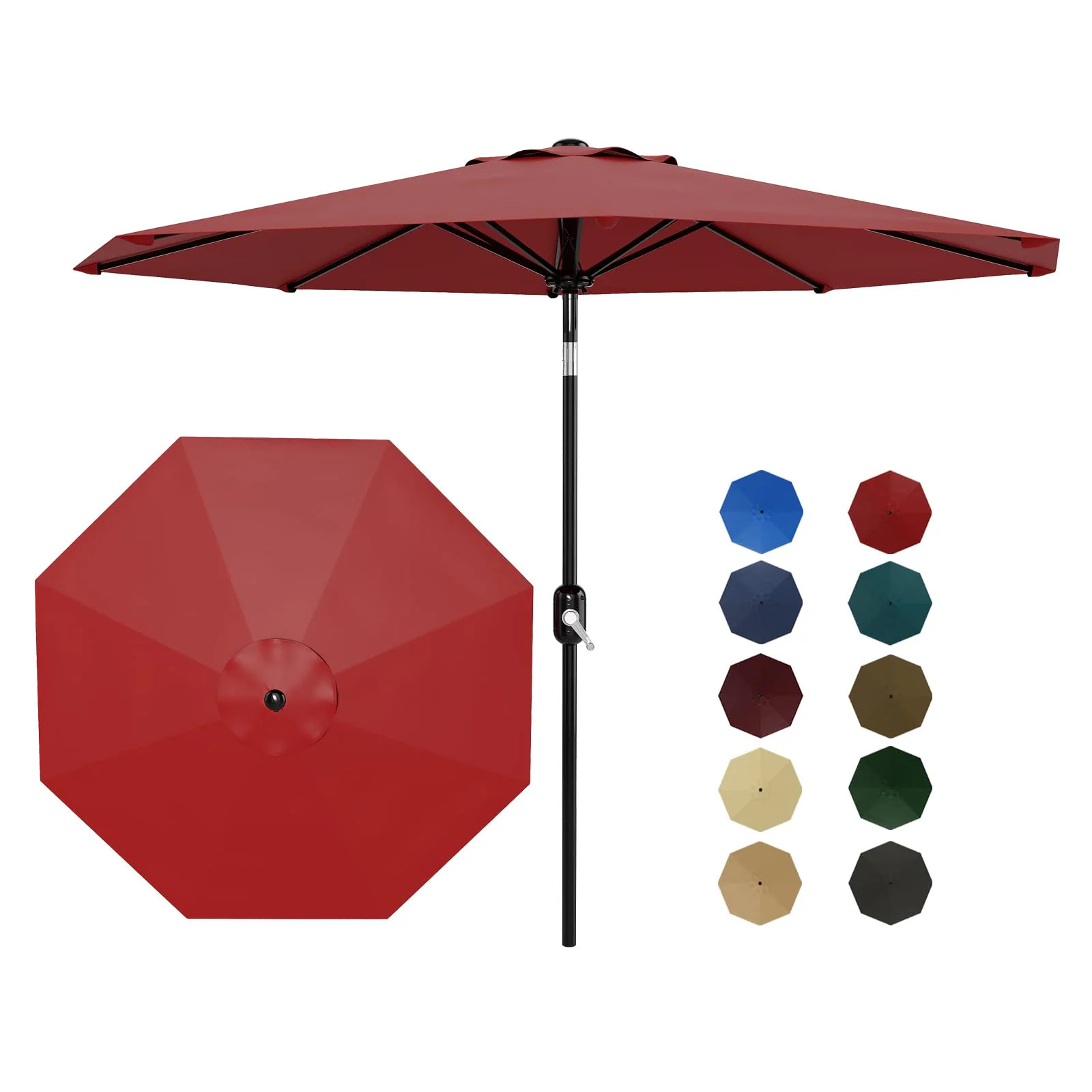GarveeLife 9FT Patio Umbrella Crank Lift and Push Button Tilt 8 Sturdy Ribs Market Umbrella for Poolside Deck Garden Patio Table Red one_size | Lowe's