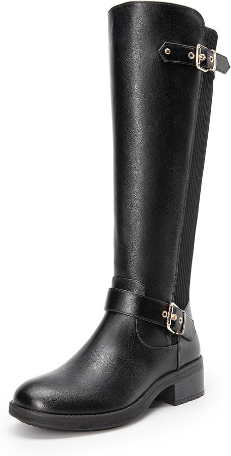 DREAM PAIRS Women's Knee High Boots Low Block Heel Riding Boots Round Toe Side Zipper Biker Motor... | Amazon (US)