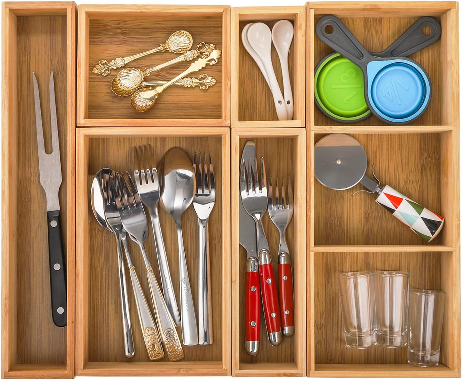 YOUEON Set of 6 Bamboo Drawer Organizers with Dividers Adjustable Multipurpose Storage Tray and D... | Amazon (CA)