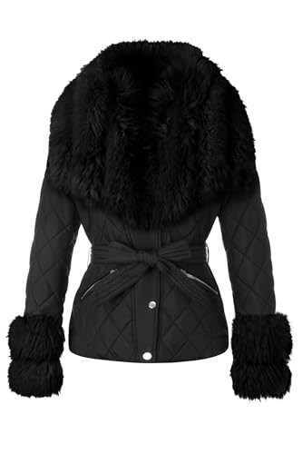 Bellivera Women's Puffer Jacket Bubble Padding Warm Fashion Coat with Removable Fur Collar GSDF2722 Black XL | Amazon (US)
