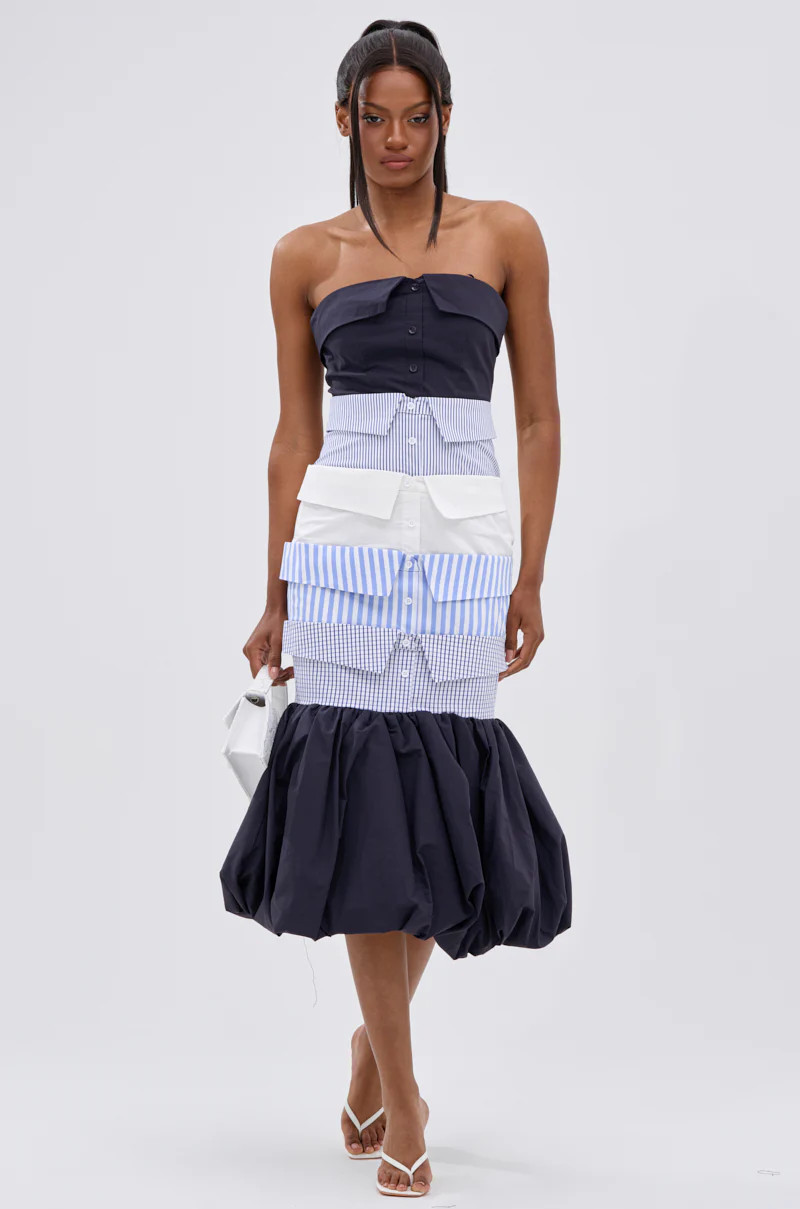 LOST IN THE CITY LAYERED POPLIN MIDI DRESS | AKIRA