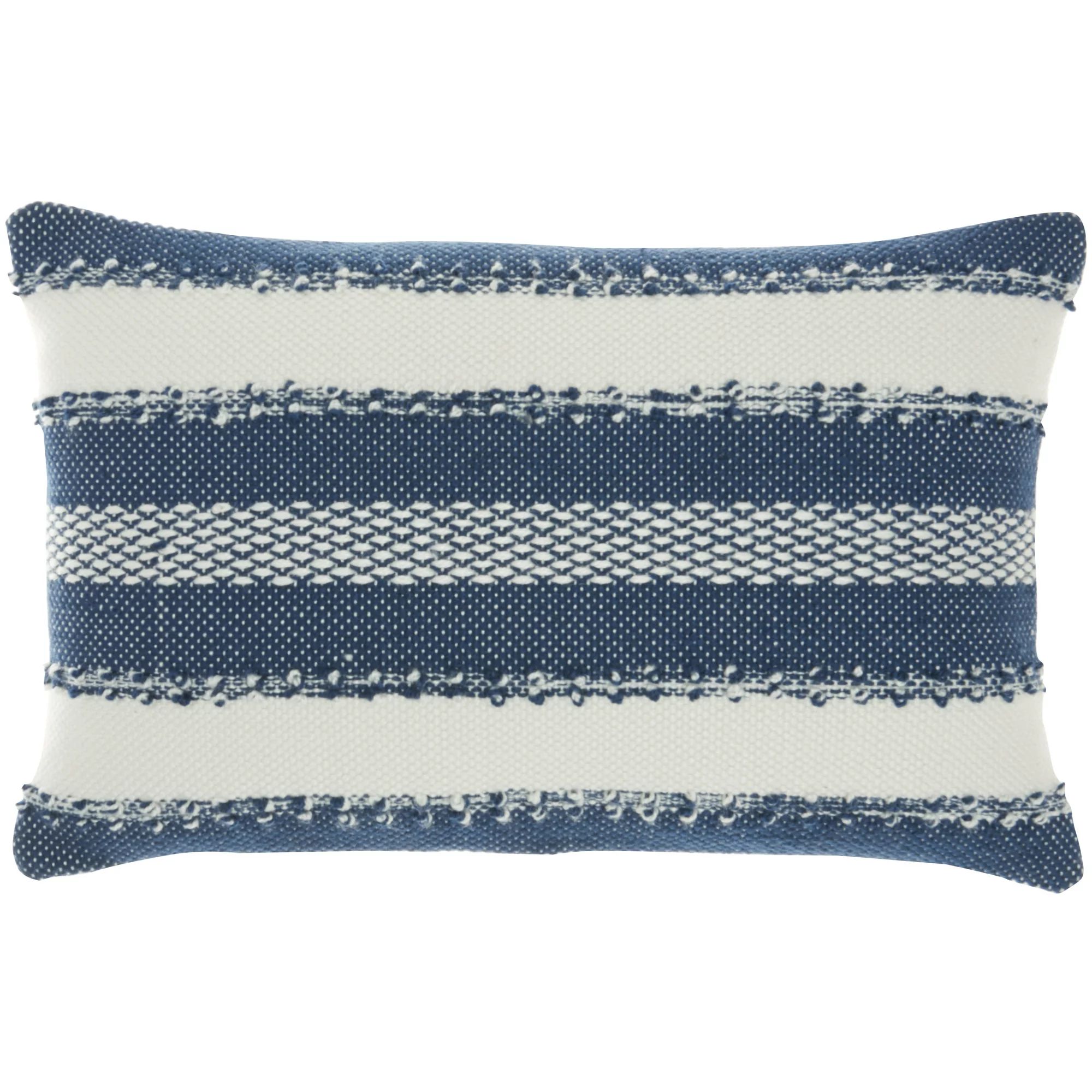 Nourison Outdoor Pillows Woven Stripes & Dots Navy Decorative Throw Pillow , 14"X22" | Walmart (US)